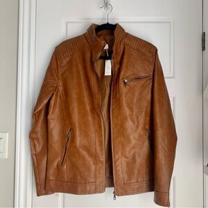 NWT - Men Faux leather, Vegan leather Brown Tan Coat Jacket